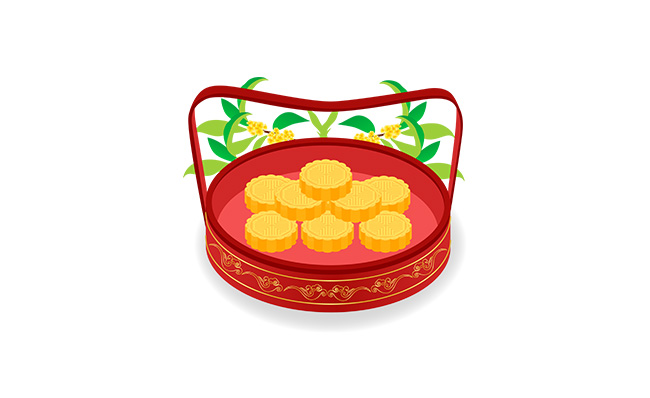 装在篮子里面的中秋月饼美食背景设计
