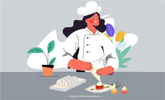 做甜点蛋糕的厨师人物