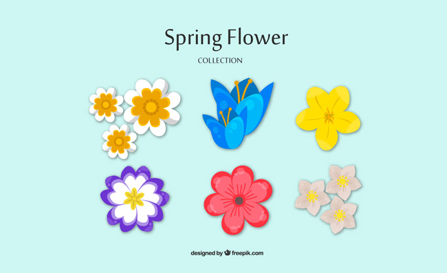 彩色质感春季花卉植物扁平化矢量素材