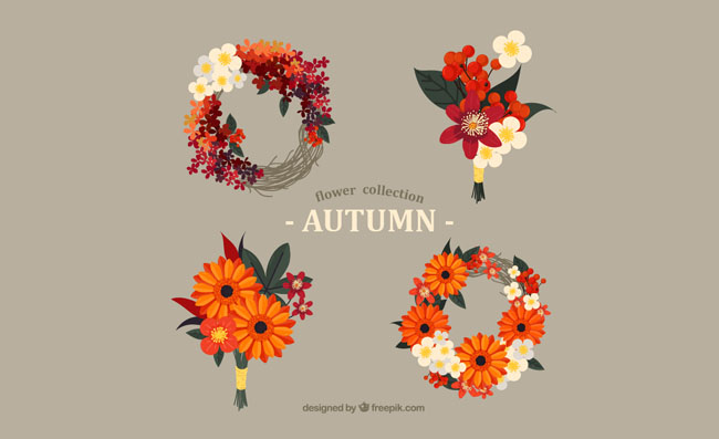 植物彩色秋季花环设计矢量素材