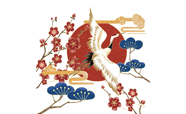 国潮梅花仙鹤图案海报背景素材
