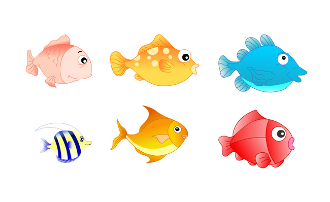 6种不同种类的热带观赏鱼类卡通动漫素材
