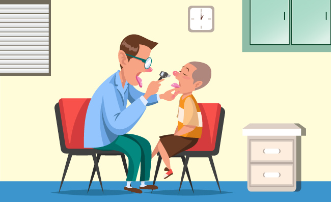 感冒就医检查舌苔的儿童看诊医生咨询人物素材