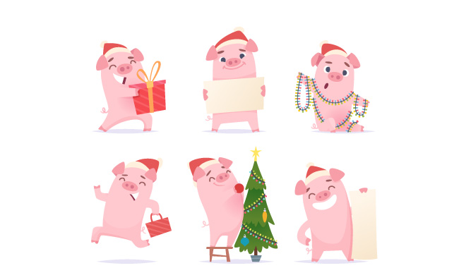 粉色猪猪卡通动物素材矢量图