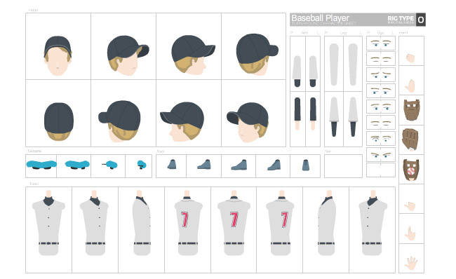 棒球运动员服装道具卡通动漫人设素材