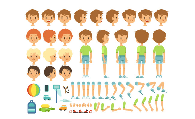 可爱卡通男孩儿童不同的身体部位构造向量素材
