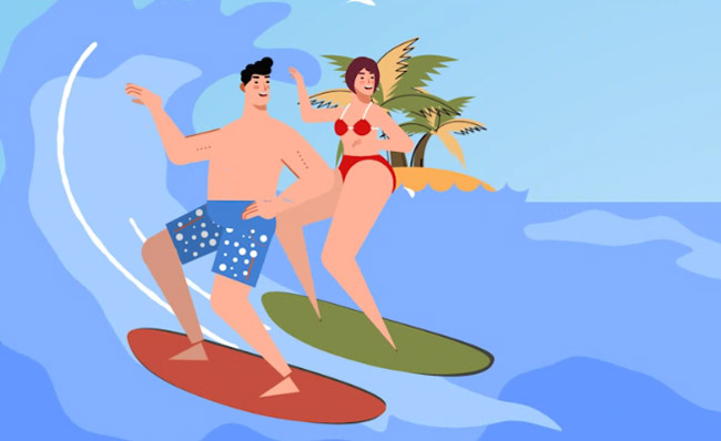 男女情侣旅游海上冲浪MG动画ae素材模板