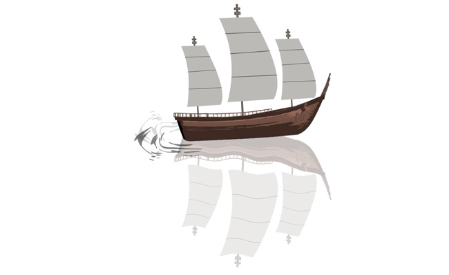 古代大型帆船行驶的动画水墨视频mov通道素材