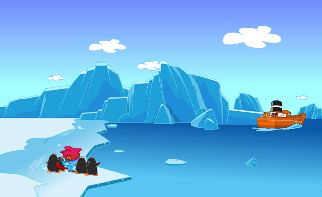 冰川企鹅地球变暖动漫视频创作场景素材