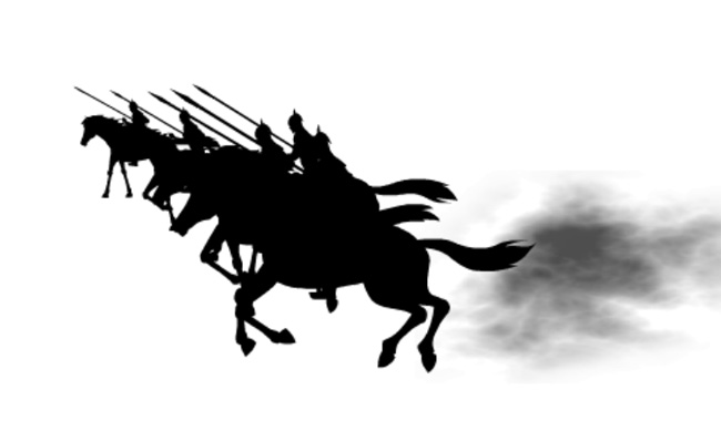 奔前线骑马打仗的古代士兵剪影动画模板
