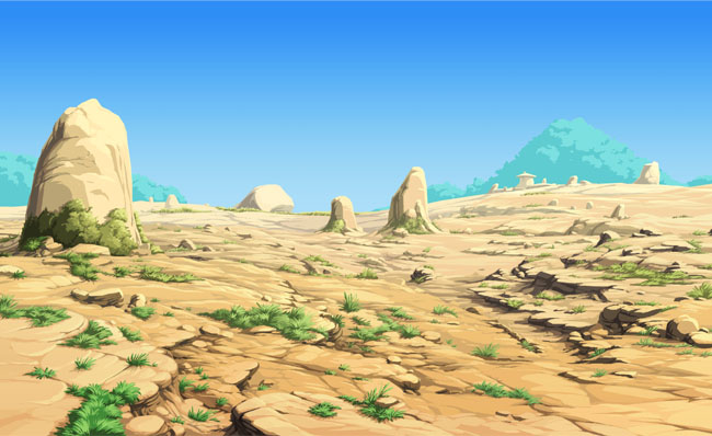 手绘土石荒坡山地背景素材手绘动画场景
