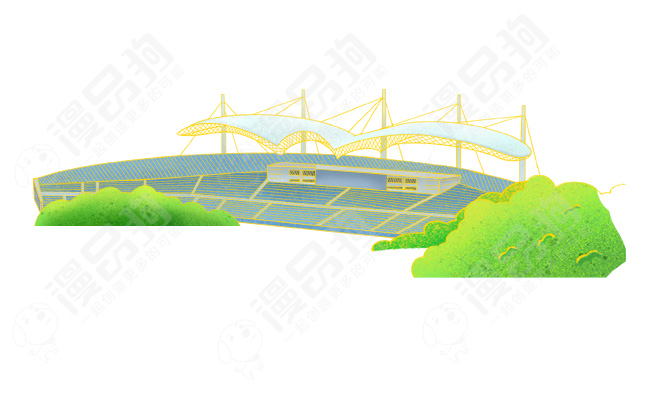 运河奥运公园大门手绘国风插画背景素材