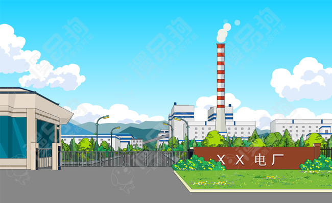 电厂大门工厂大门手绘漫画场景素材