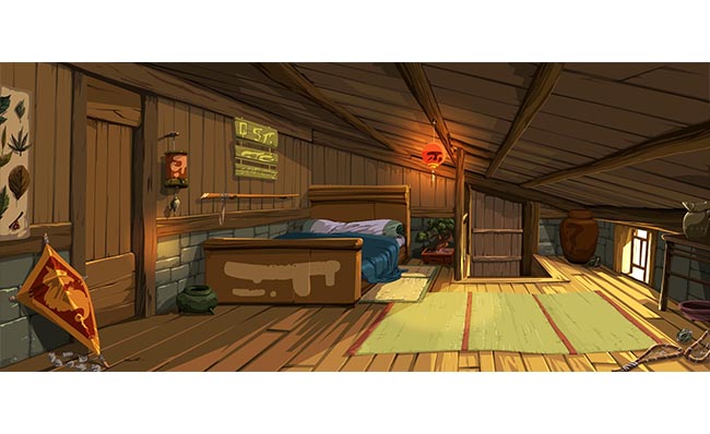 木头房屋建筑室内手绘场景素材