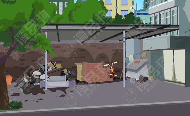 街道乱搭建棚安全隐患影响城市形象动画背景素材