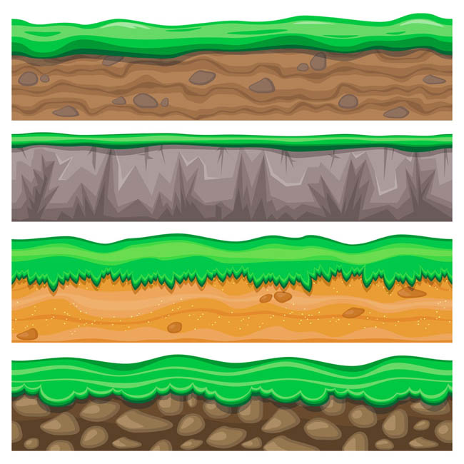 4款草地下的土地层矢量图素材游戏动画