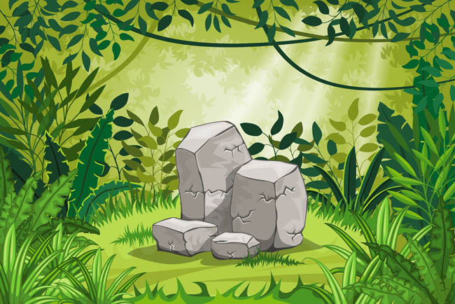 森林中的石头的游戏场景素材矢量图