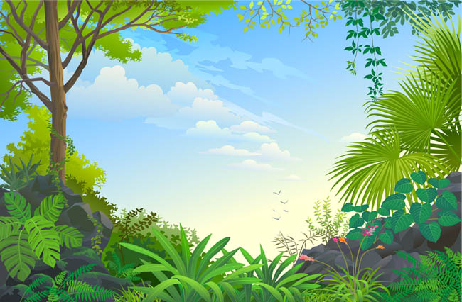 卡通树木植物场景矢量图素材