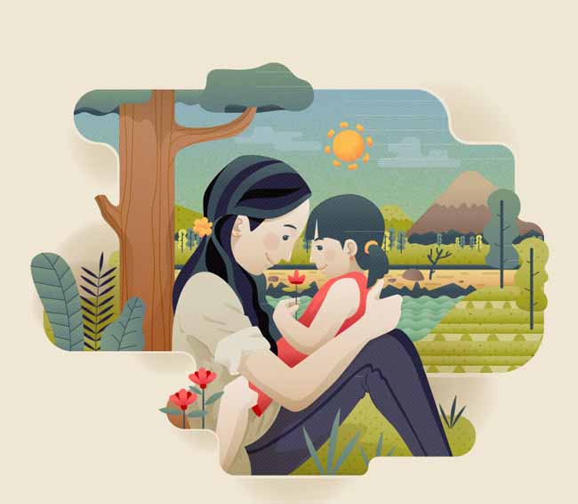 温馨母女插画矢量素材