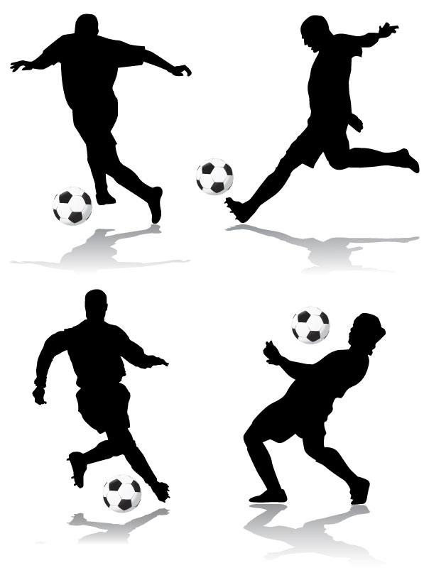 4个足球运动动作人物剪影矢量素材
