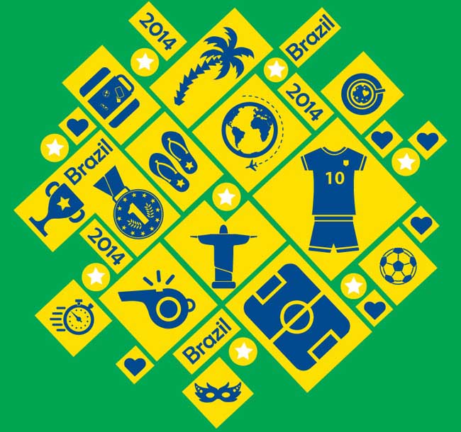 方形巴西世界杯图标背景矢量素材