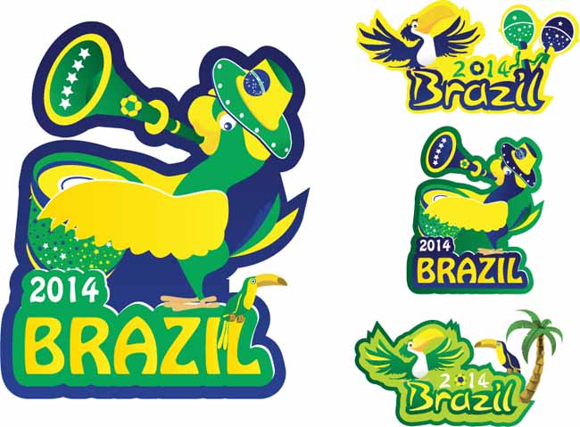 巴西世界杯鹦鹉与大嘴鸟标贴矢量素材
