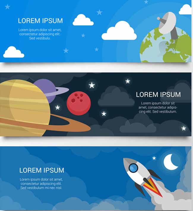 3款卡通太空元素banner矢量图