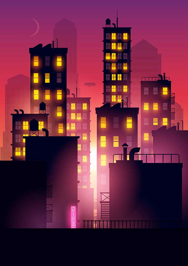 城市夜景剪影