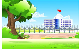 flash场景素材精致校园红旗树木栏杆矢量