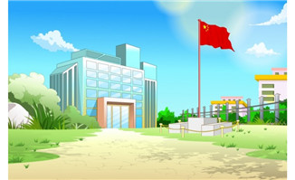flash场景素材精致校园外景红旗矢量