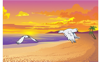 海滩上白鸽飞翔动作动画