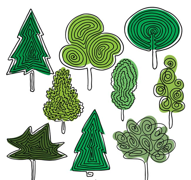9款彩绘树木设计矢量素材