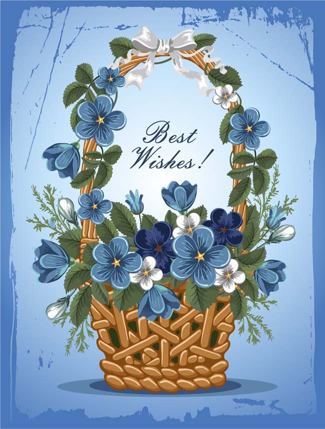 蓝色花卉祝福卡片矢量素材
