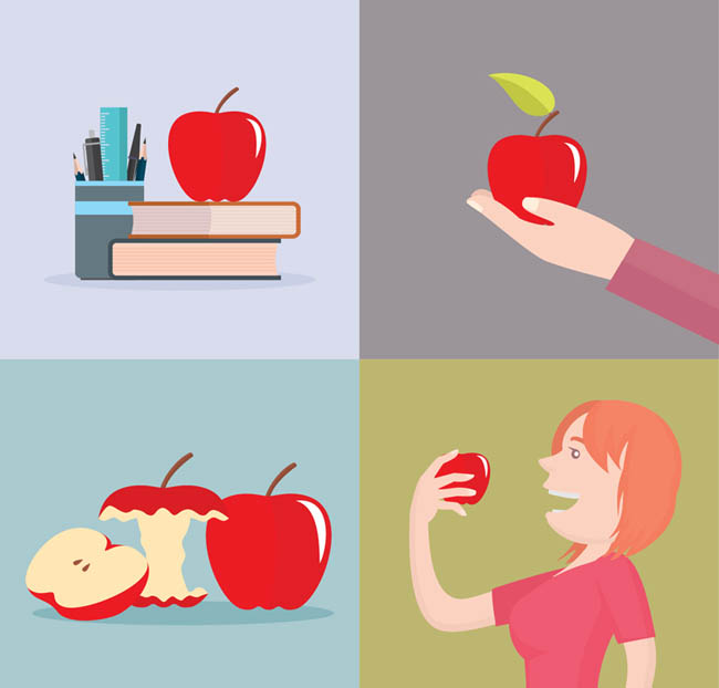 4款创意红苹果插画矢量素材