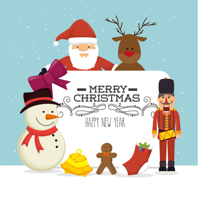 圣诞老人和雪人插画矢量图