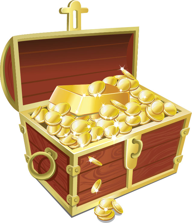 金融财富宝箱金币设计元素矢量图