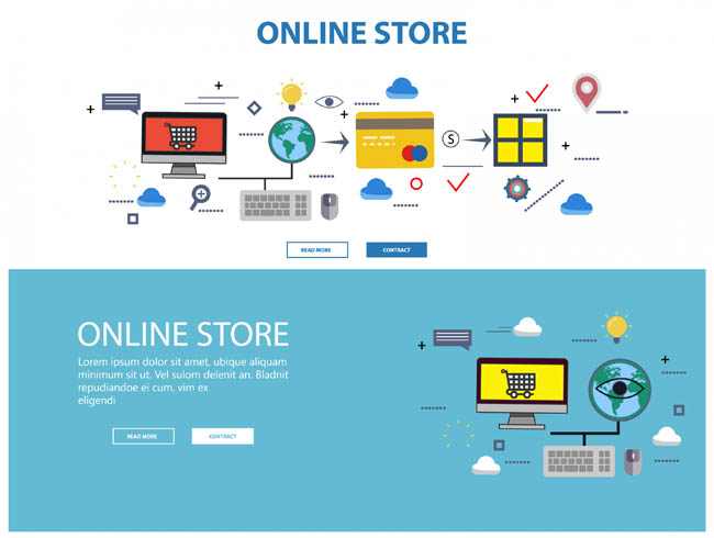扁平化在线商店网页设计与信息图表