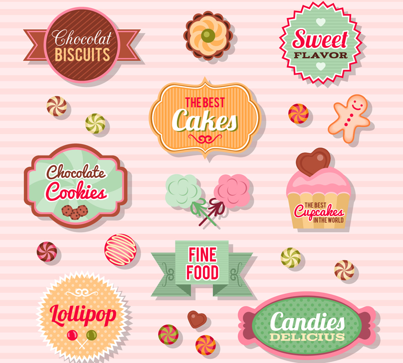 9款创意甜品标签矢量图