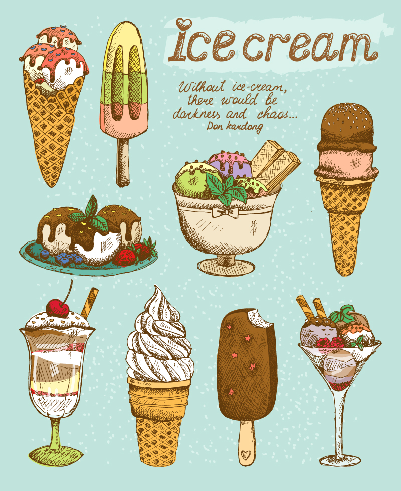 9款复古彩绘冰淇淋矢量素材