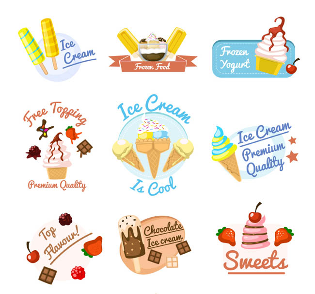 9款夏季冰淇淋标签矢量图
