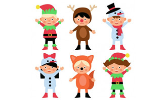 6款圣诞装扮儿童矢量图