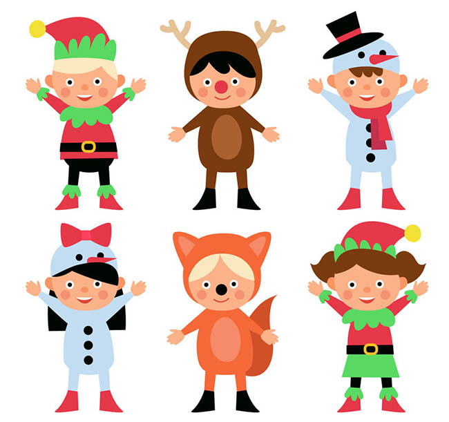 6款圣诞装扮儿童矢量图