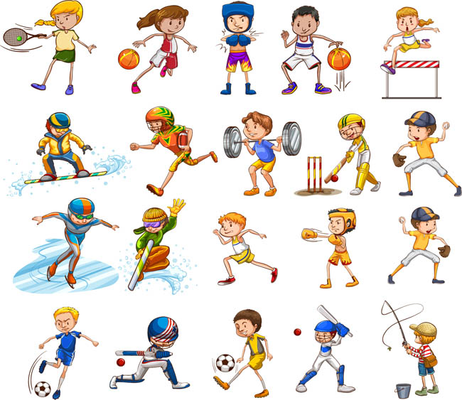 卡通儿童在进行各项体育运动项目插画(9)