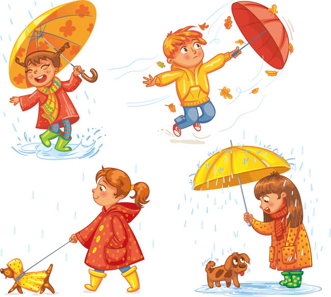 卡通儿童各种雨伞下的孩子矢量(1)