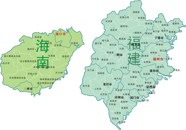 福建海南省县市分布-矢量地图cdr格式