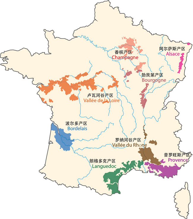 法国葡萄酒产区地图矢量素材