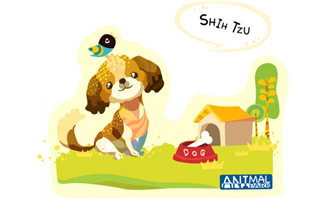 彩绘可爱西施犬矢量素材