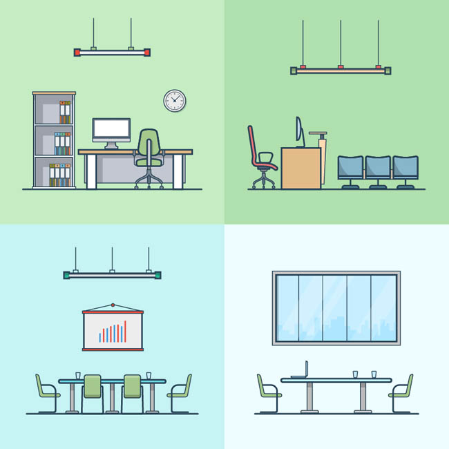 办公室室内装修家具矢量素材