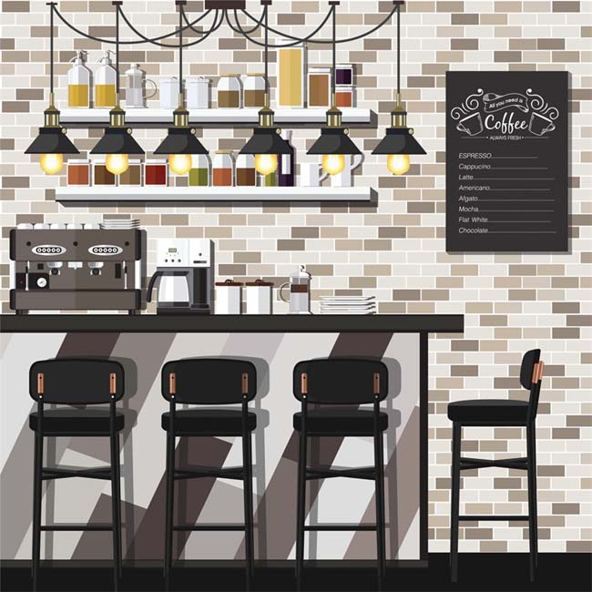暗色咖啡厅设计矢量图素材下载