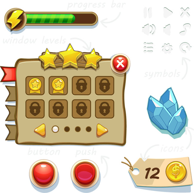 游戏UI网页设计素材游戏按钮金币矢量图免费下载